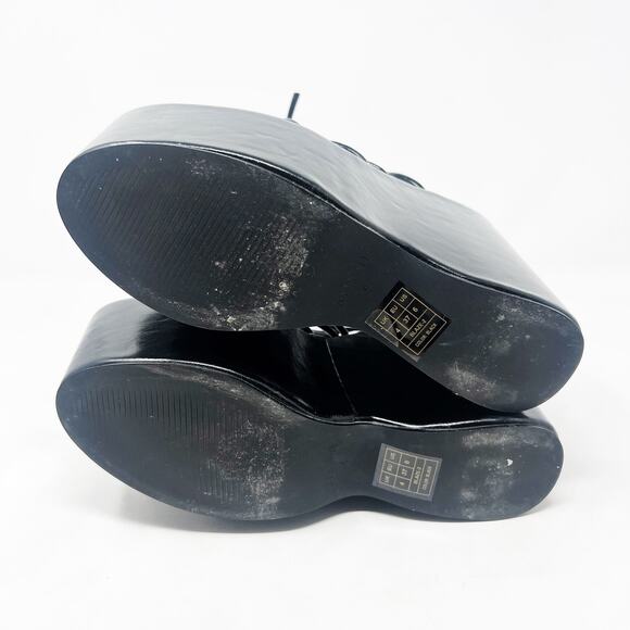 [Dolls Kill] SIMMI London Black Faux Leather Nolia Lace Up Platform Wedges Sz 6 - Picture 9 of 10